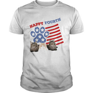 Happy Fourth Paw Cat American Flag Veteran Independence Day Shirt